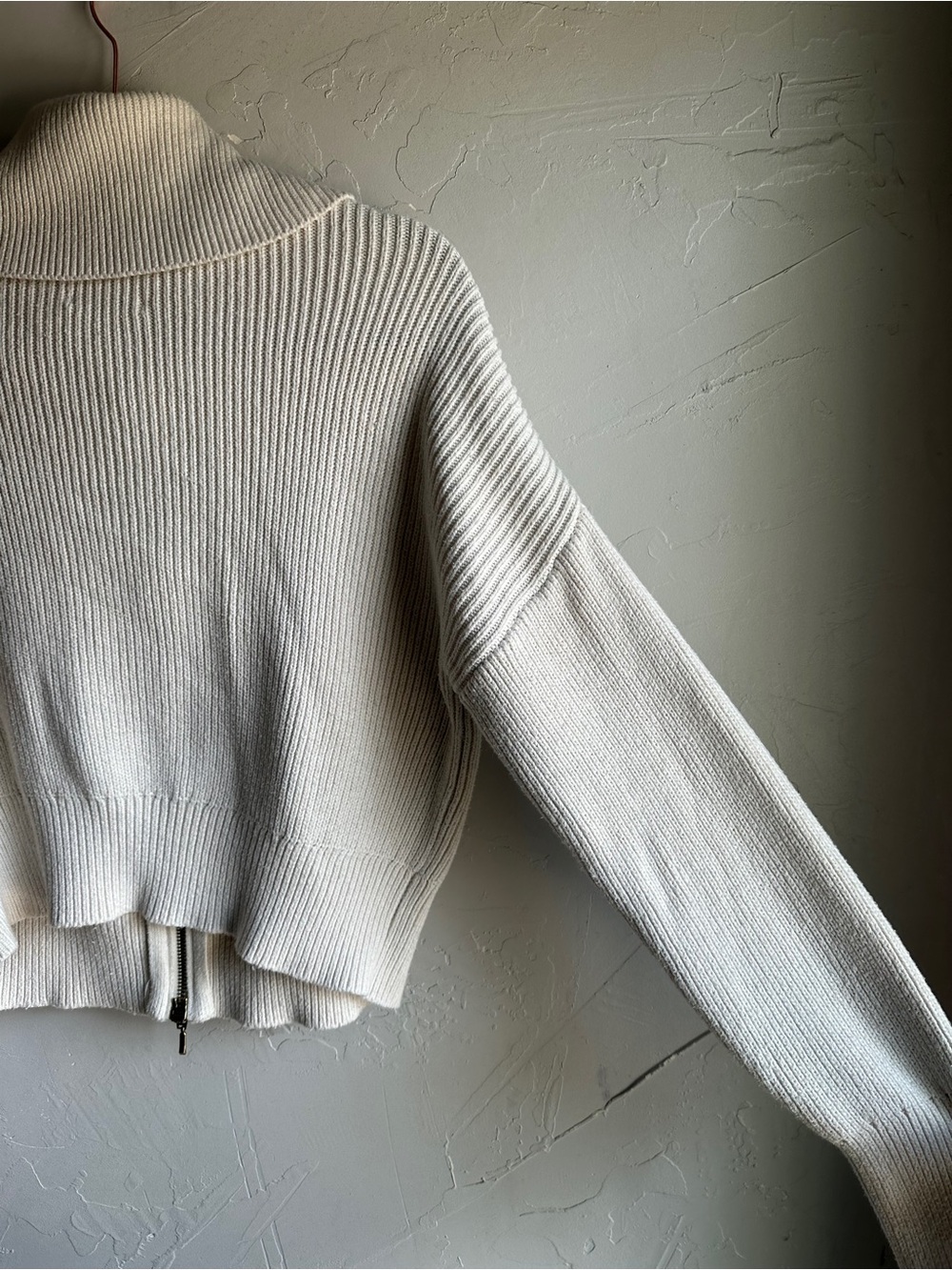 Abercrombie & Fitch Ribbed Zip Up Sweater Cream Cropped Soft Girl Sz S - Picture 6 of 9